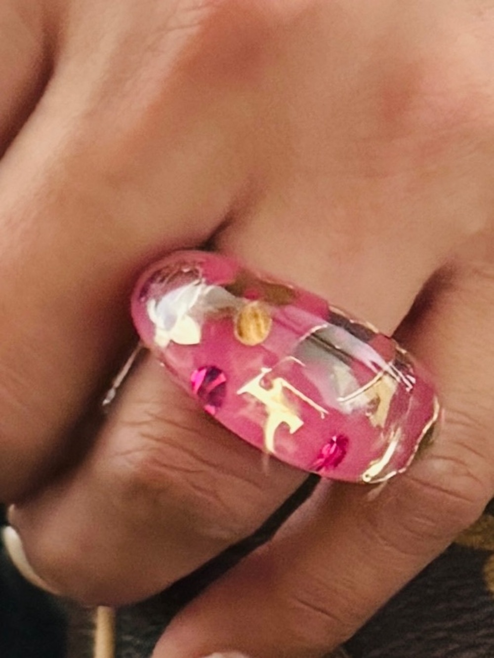 (Size 5 )Louis Vuitton Pink Ring with Gold Monogram